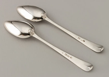 Irish Silver Georgian Tablespoons (Pair) - Newton Family Crest, Irish Ducal Coronet, John Bayly